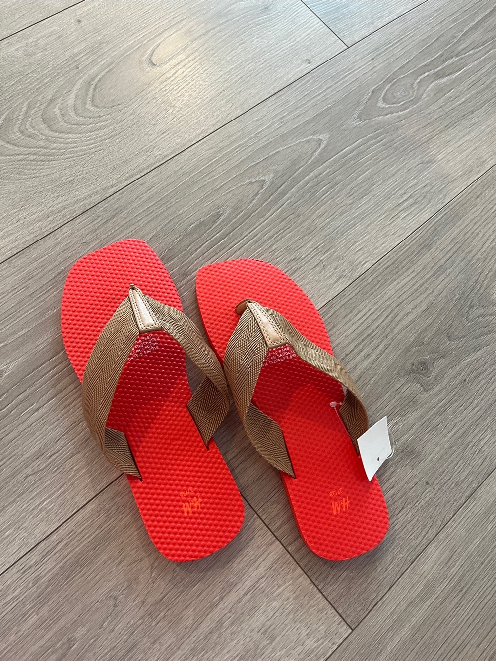 Red Flip Flops with Brown Straps